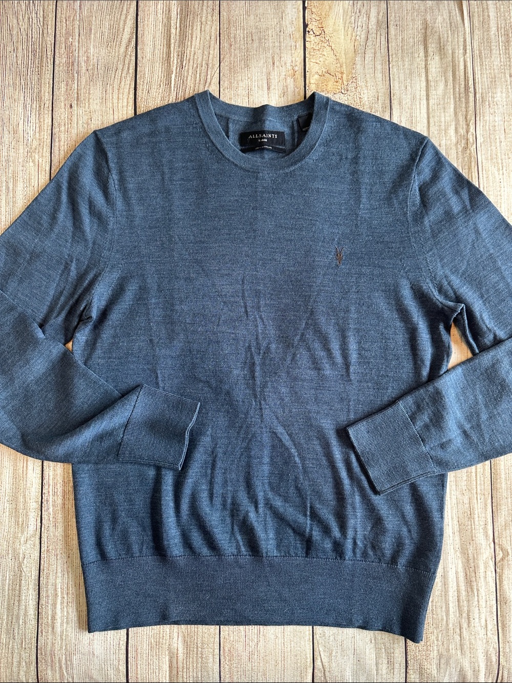 AllSaints Mode Merino Crew Ramskull Sweater Blue 100% Wool Men’s L